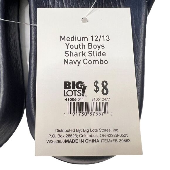Youth Boys Shark Slides Big Lots Navy Combo Sandals Size 12/13 Pool Summer - Picture 3 of 6